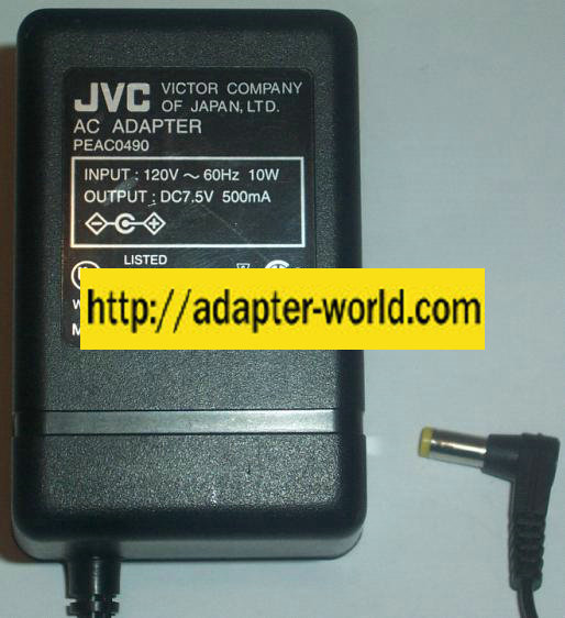 JVC PEAC0490 AC ADAPTER 7.5VDC 500MA POWER SUPPLY